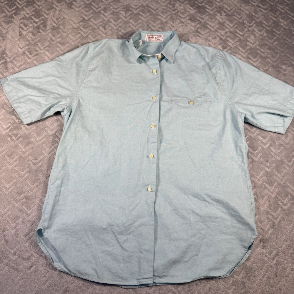Vintage Fil A Fil Paris Button Down Shirt Women's Size T40 (US 8) Aqua Blue